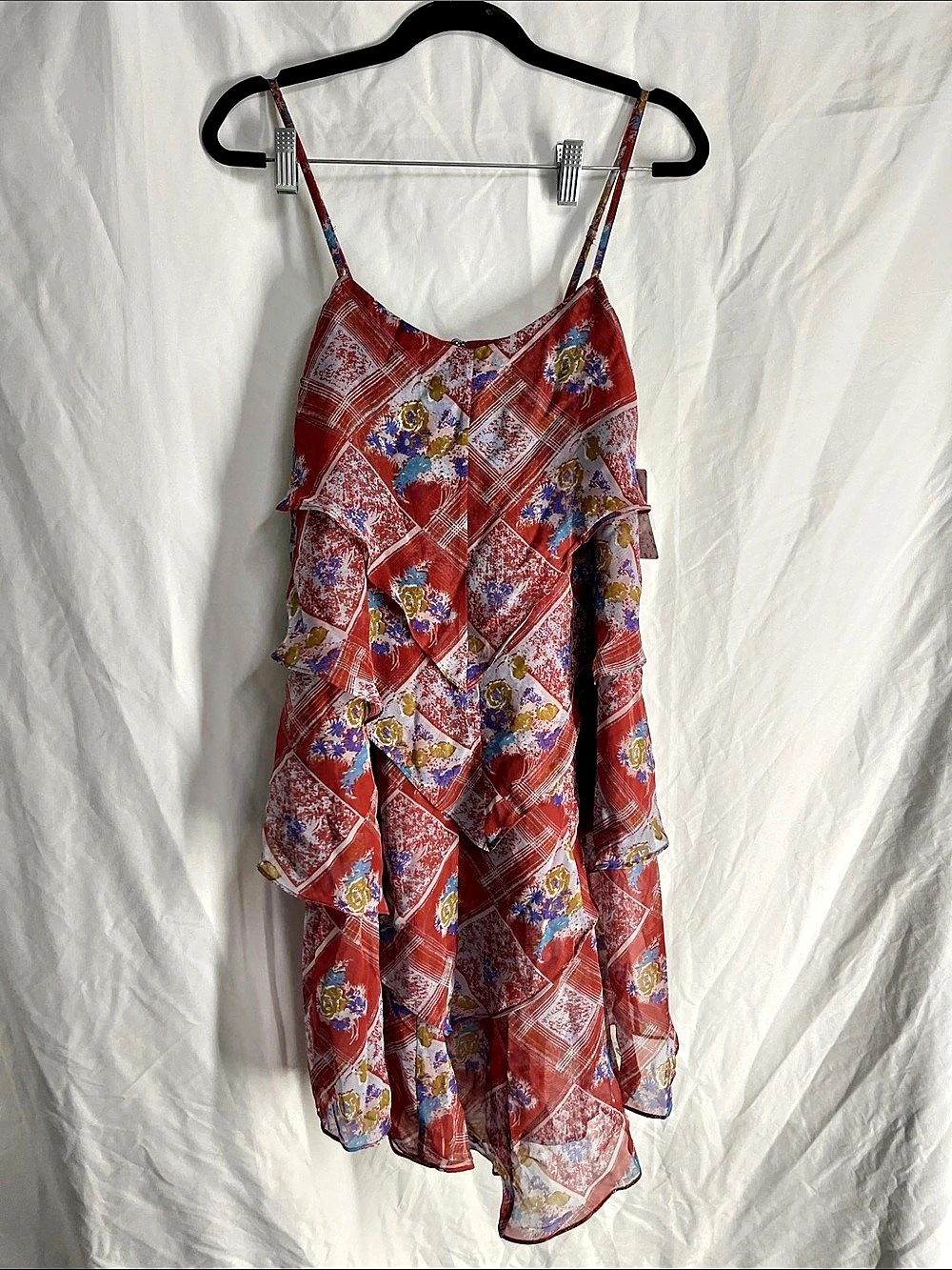 NWT Free People Red Rose C Plaid Floral Mini Dress in Red Size 0